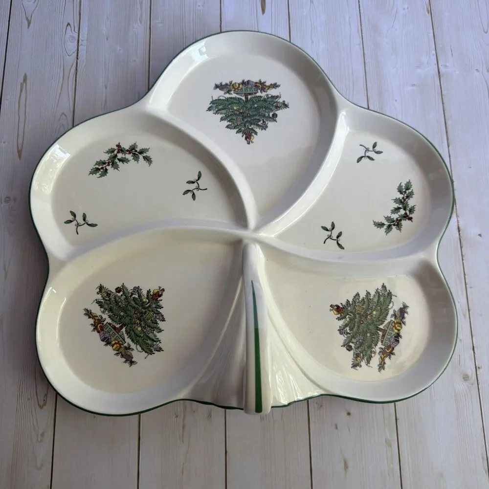 Spode Porcelain Christmas Tree Pattern Handled Hors d'Oeuvre Tray S3324-Z